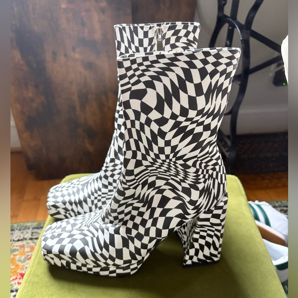 ASOS Black and White Optical Illusion Heeled Boots
